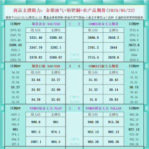 一张图看商品支撑阻力：金银油气+铂钯铜农产品期货(2025年5月22日) ...