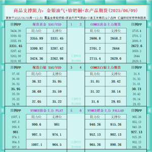 一张图看商品支撑阻力：金银油气+铂钯铜农产品期货(2025年6月9日) ...