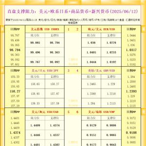 一张图看18个直盘外汇支撑阻力：美元+欧系日系+商品货币+新兴货币(2025年6月12日) ...