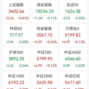 A股收评：三大指数震荡，沪指涨0.01%创业板指涨0.26%，IP经济概念、贵金属板块走高！ ...