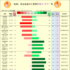 一张图：2025年8月15日黄金原油外汇股指“枢纽点+多空持仓信号”一览 ...