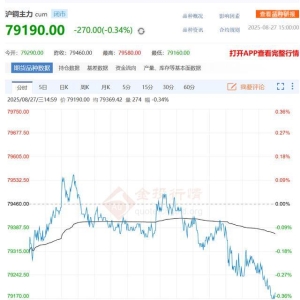 今日沪铜主力价格继续调整！2025年8月28日沪铜主力最新价格。 ...
