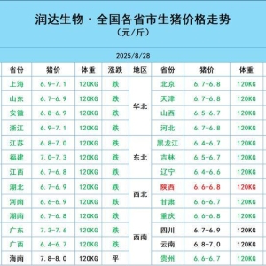2025年8月28日明日猪价行情：猪价下跌区域扩大！