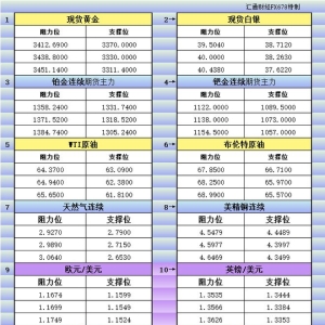 8月28日美市更新支撑阻力：18品种支撑阻力(金银铂钯原油天然气铜及十大货币对) ...