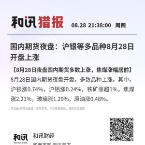 国内期货夜盘：沪银等多品种8月28日开盘上涨