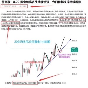 翁富豪：8.30 黄金日内多单完美收官，现价3347空单已经上车