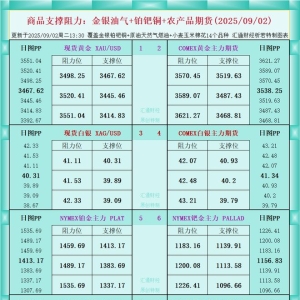 一张图看商品支撑阻力：金银油气+铂钯铜农产品期货(2025年9月2日) ...