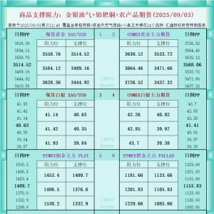 一张图看商品支撑阻力：金银油气+铂钯铜农产品期货(2025年9月3日) ...