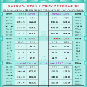 一张图看商品支撑阻力：金银油气+铂钯铜农产品期货(2025年9月18日) ...