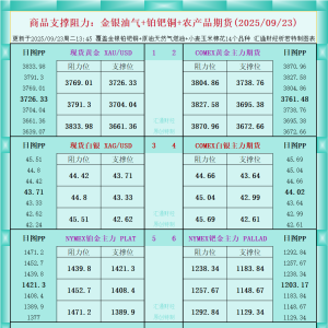 一张图看商品支撑阻力：金银油气+铂钯铜农产品期货(2025年9月23日) ...