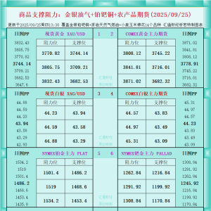 一张图看商品支撑阻力：金银油气+铂钯铜农产品期货(2025年9月25日) ...