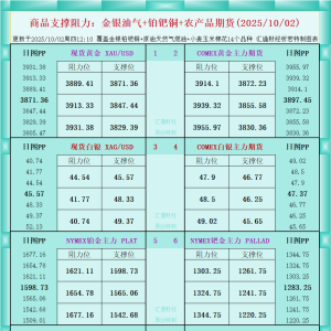 一张图看商品支撑阻力：金银油气+铂钯铜农产品期货(2025年10月2日) ...