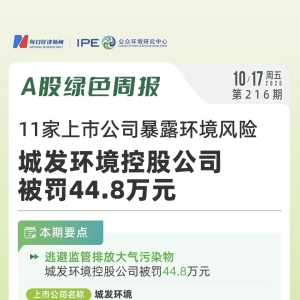 A股绿色周报｜11家上市公司暴露环境风险 城发环境控股公司被罚44.8万元 ...