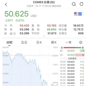 金价、银价“跳水”！白银此前升破53美元创纪录，这次能否打破“50美元魔咒”？ ...