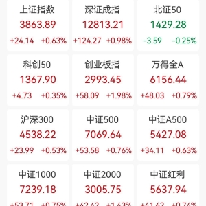 A股收评：三大指数集体反弹，沪指涨0.63%创业板指涨近2%北证50跌0.25%，培育钻石、煤 ...