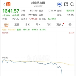 尾盘突然崩了！越南股市暴跌超5%，近150只股票触及跌停线