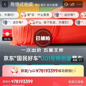 京东“国民好车”001号拍卖：出价超2万次，最后获拍价超7819万元 ...