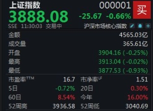 两市弱势震荡，沪指半日下跌0.66%