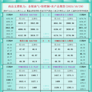 一张图看商品支撑阻力：金银油气+铂钯铜农产品期货(2025年10月29日) ...