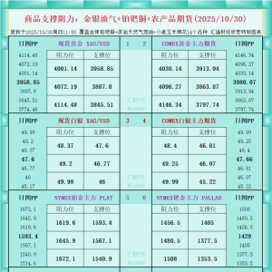 一张图看商品支撑阻力：金银油气+铂钯铜农产品期货(2025年10月30日) ...