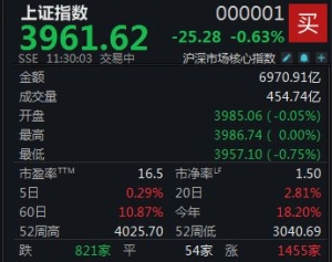 AI应用概念集体走强，沪指半日下跌0.62%