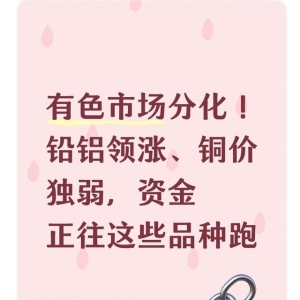 有色市场分化！铅铝领涨、铜价独弱，资金正往这些品种跑