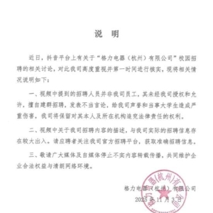 校招人员辱骂大学生？杭州格力电器严正声明：招聘人员并非我司员工！未经我司授权和允 ...