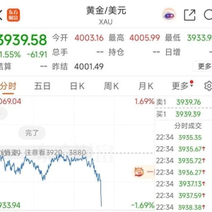 现货黄金直线下跌，跌破3940美元