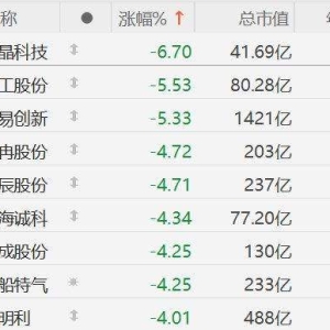 A股市场半导体股集体下跌，中晶科技跌超6%，神工股份、兆易创新跌超5%，普冉股份、聚 ...